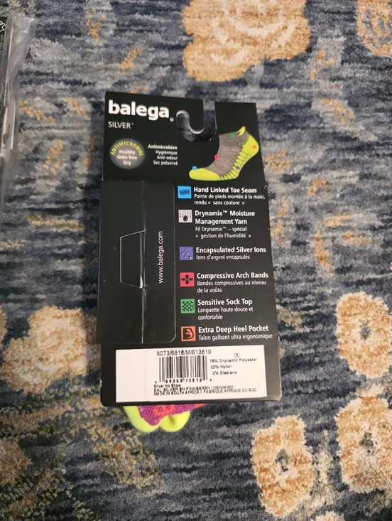 Balega Silver Neon Yellow & Pink Running Socks - Picture 2 of 2